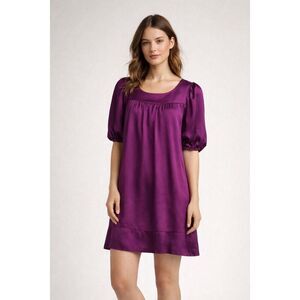 Kensie 100% Silk Purple Puff Sleeve Babydoll Mini Dress Size 8